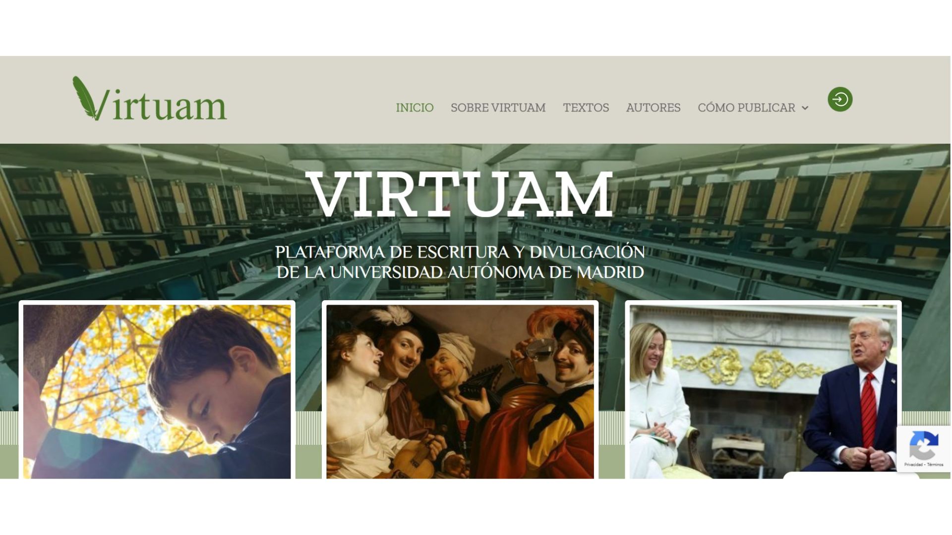 Interfaz de Virtuam, la plataforma de la UAM para la publicación y acompañamiento en la redacción de textos divulgativos del estudiantado.