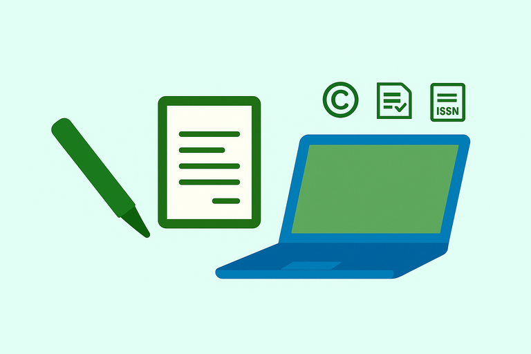 Imagen de un ordenador y distintas vías de publicación