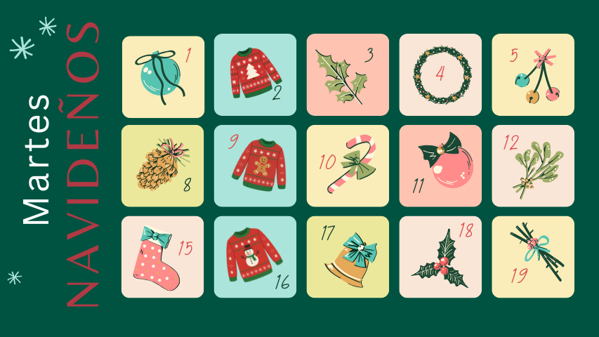 Imagen de un calendario de adviento del mes de diciembre de 2025.