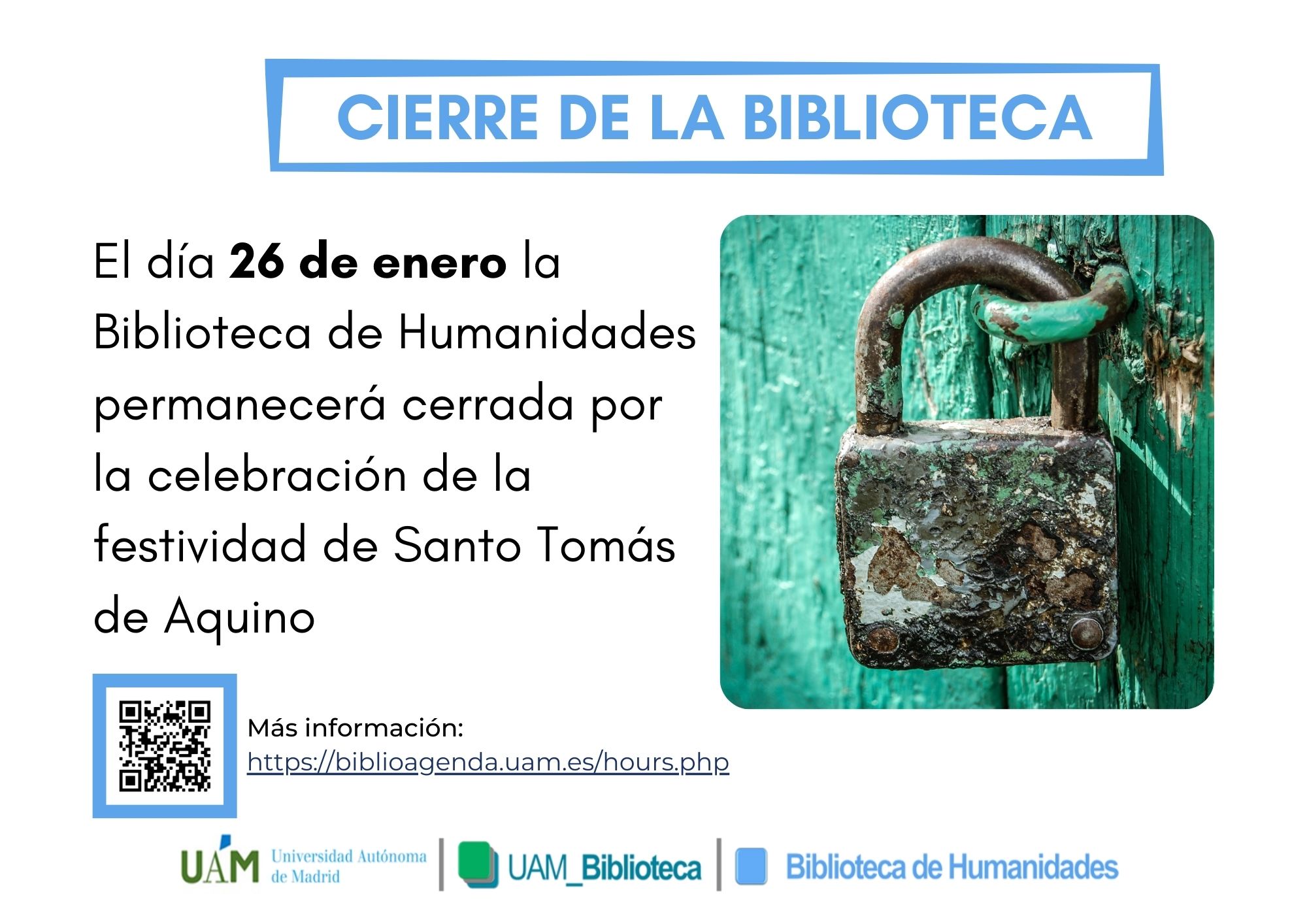 Cierre de la biblioteca el 26 de enero de 2026