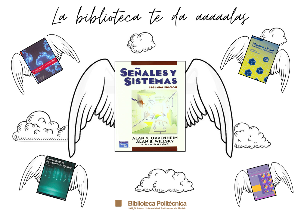 Imagen de una composición con libros y alas