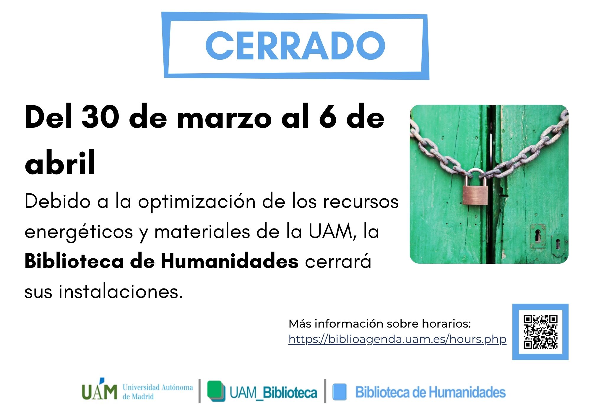 Cerrrado del 30 de marzo al 6 de abril