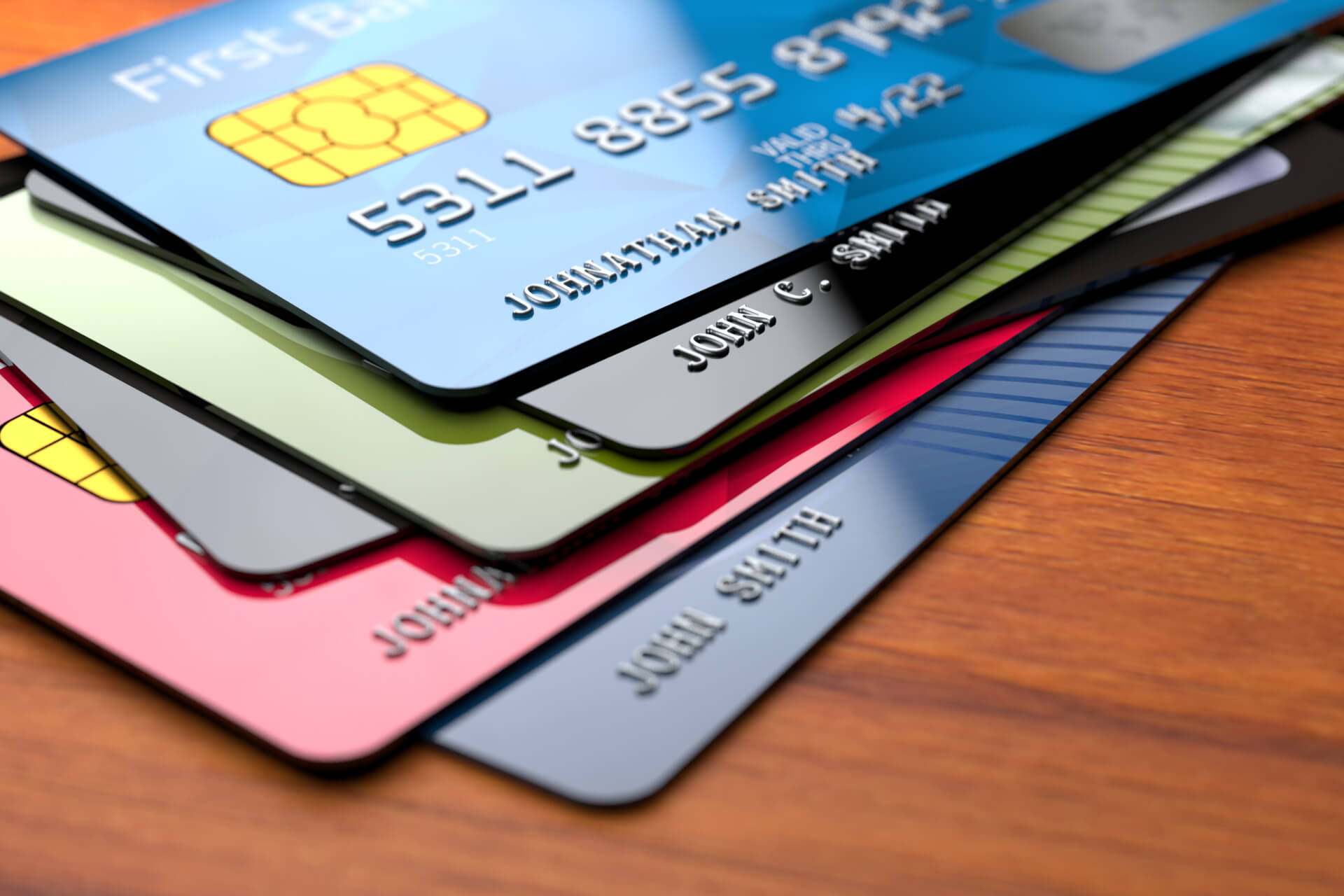 Foto de varias tarjetas bancarias