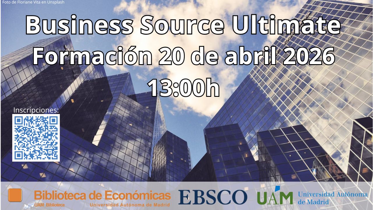 Cartel anunciando la sesión de formación de Business Source Ultimate abril 2026