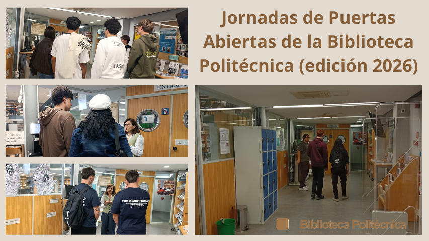 Collage con fotos de personas interesadas en la charla presentición sobre la Biblioteca Politécnica.