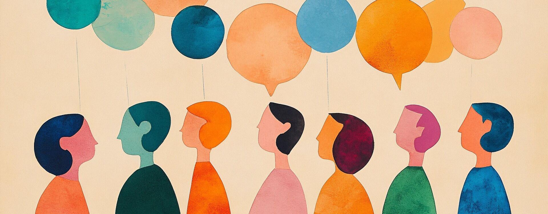 Dibujo de varias personas hablando