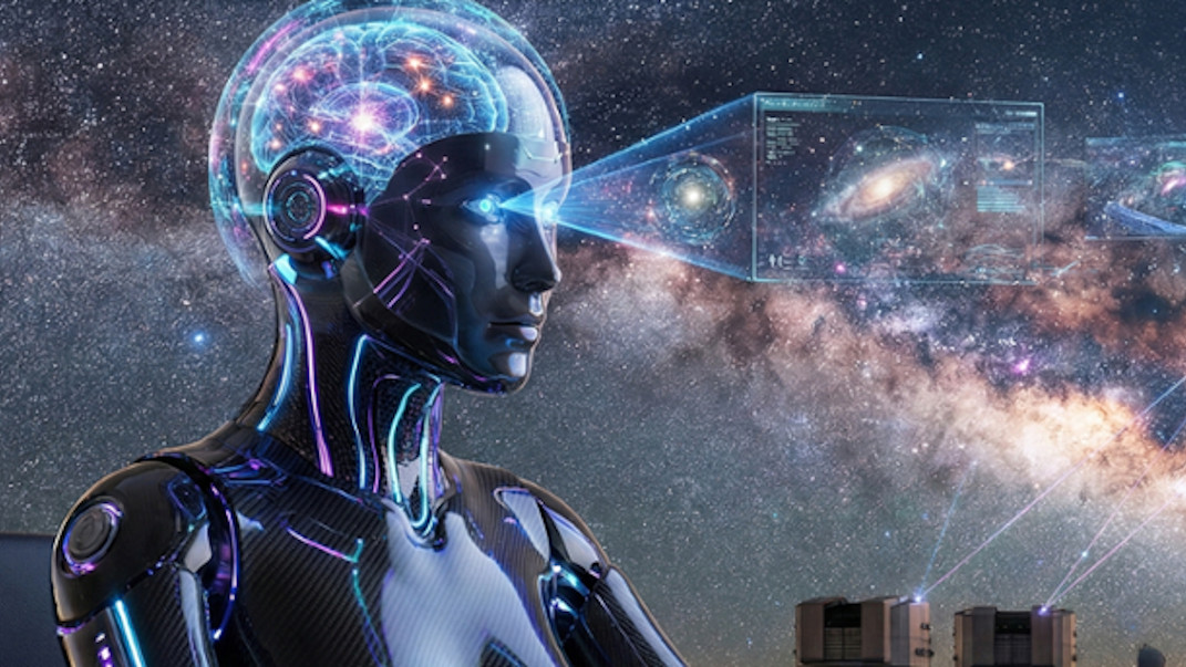 Robot humanoide analizando el cosmos
