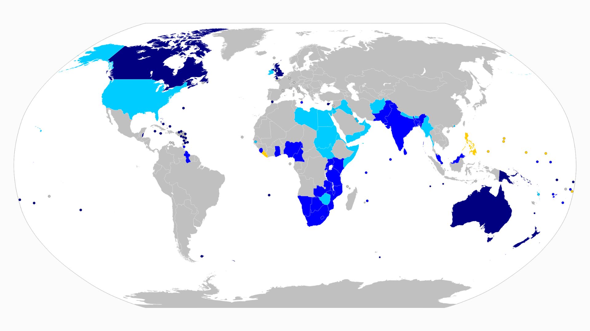 Mapa global de países que son anglófonos