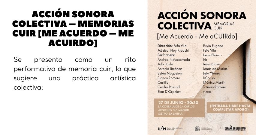 ACCIÓN SONORA COLECTIVA – MEMORIAS CUIR [ME ACUERDO – ME ACUIRDO] en La Corrala