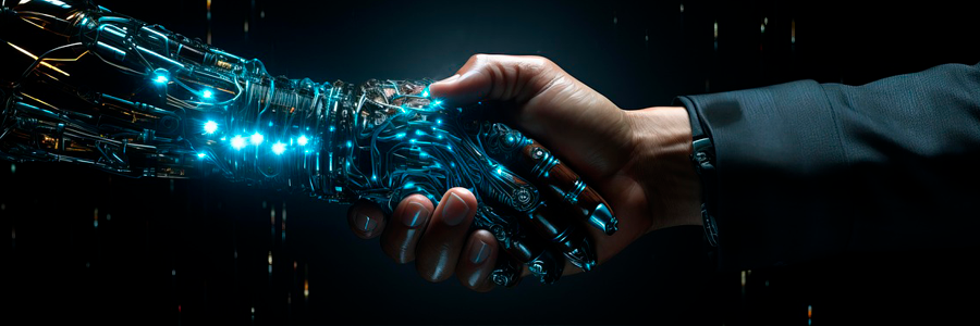 mano de humano y mano de robot estrechandose