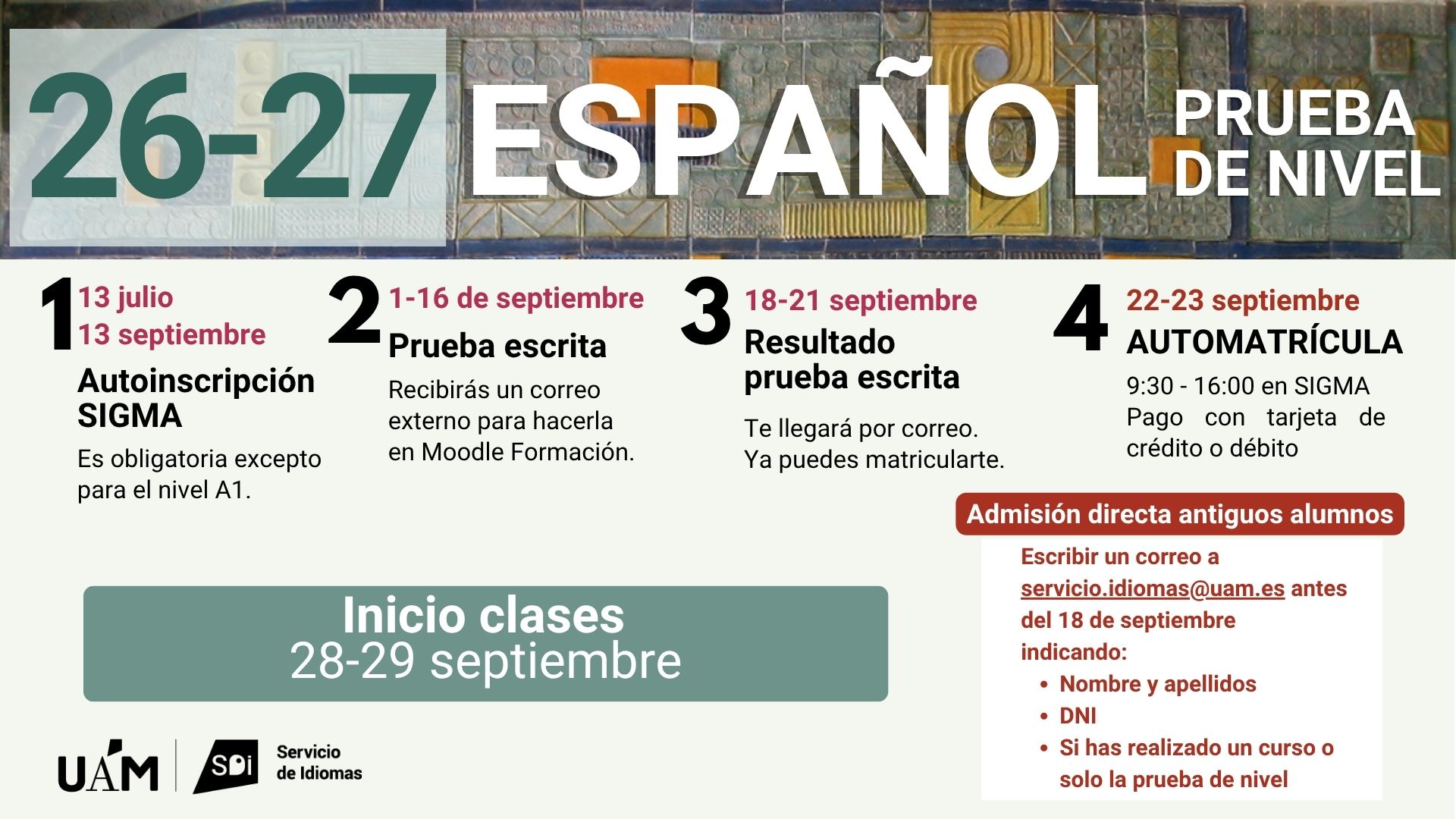 Infografía detallando pasos a seguir para la prueba de nivel de español