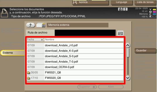 pantalla información pendrive