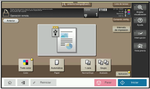 pantalla información 