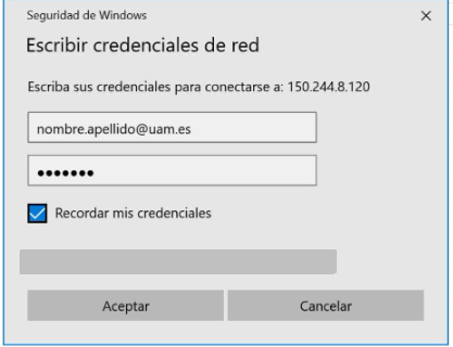 pantalla de credenciales de windows