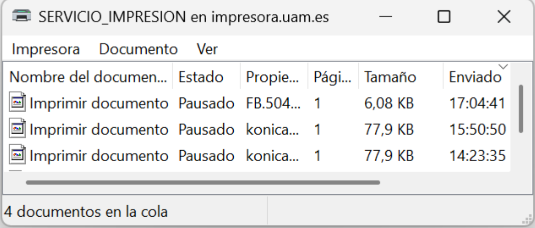 pantalla de servicio impresión de windows