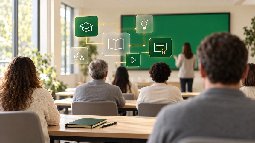 peronas en un clase e iconos por encima