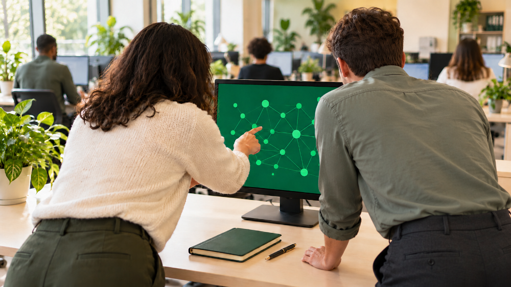 dos personas delante de un monitor