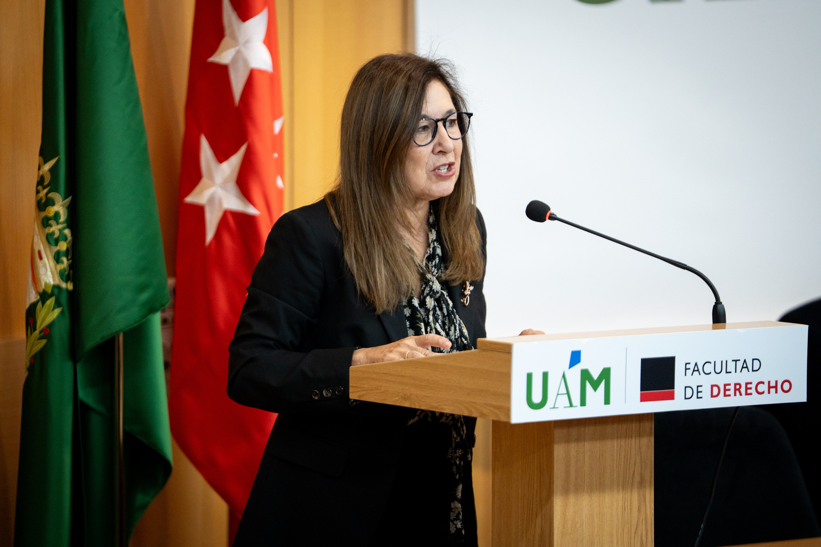 La rectora Amaya Mendikoetxea, durante su intervención en la XIV Conferencia Tomás y Valiente celebrada en la Facultad de Derecho UAM. / UAM