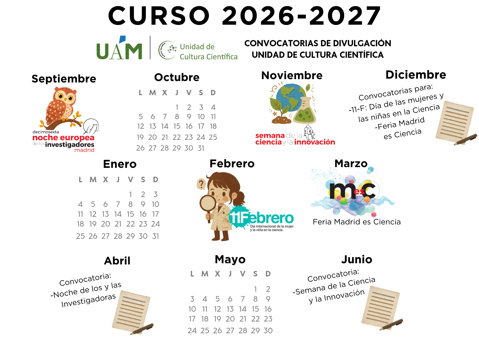 Calendario anunciando las convocatorias