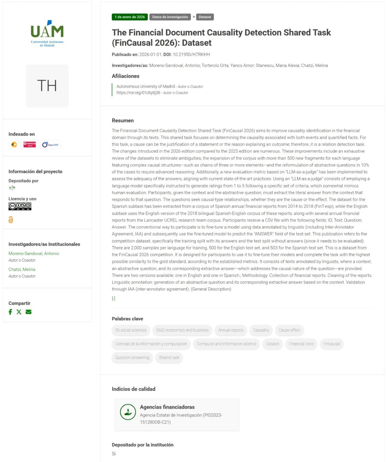 Dataset en el portal científico
